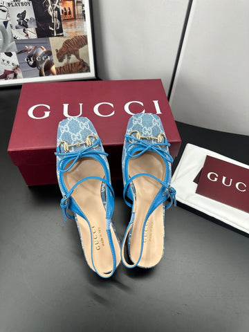 GUCCI 26S SLINGBACK 25 MM IN BLUE DENIM