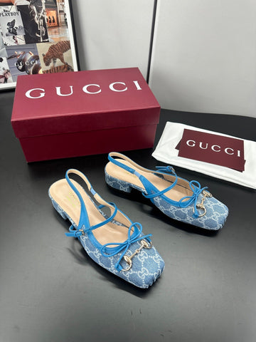 GUCCI 26S SLINGBACK 25 MM IN BLUE DENIM