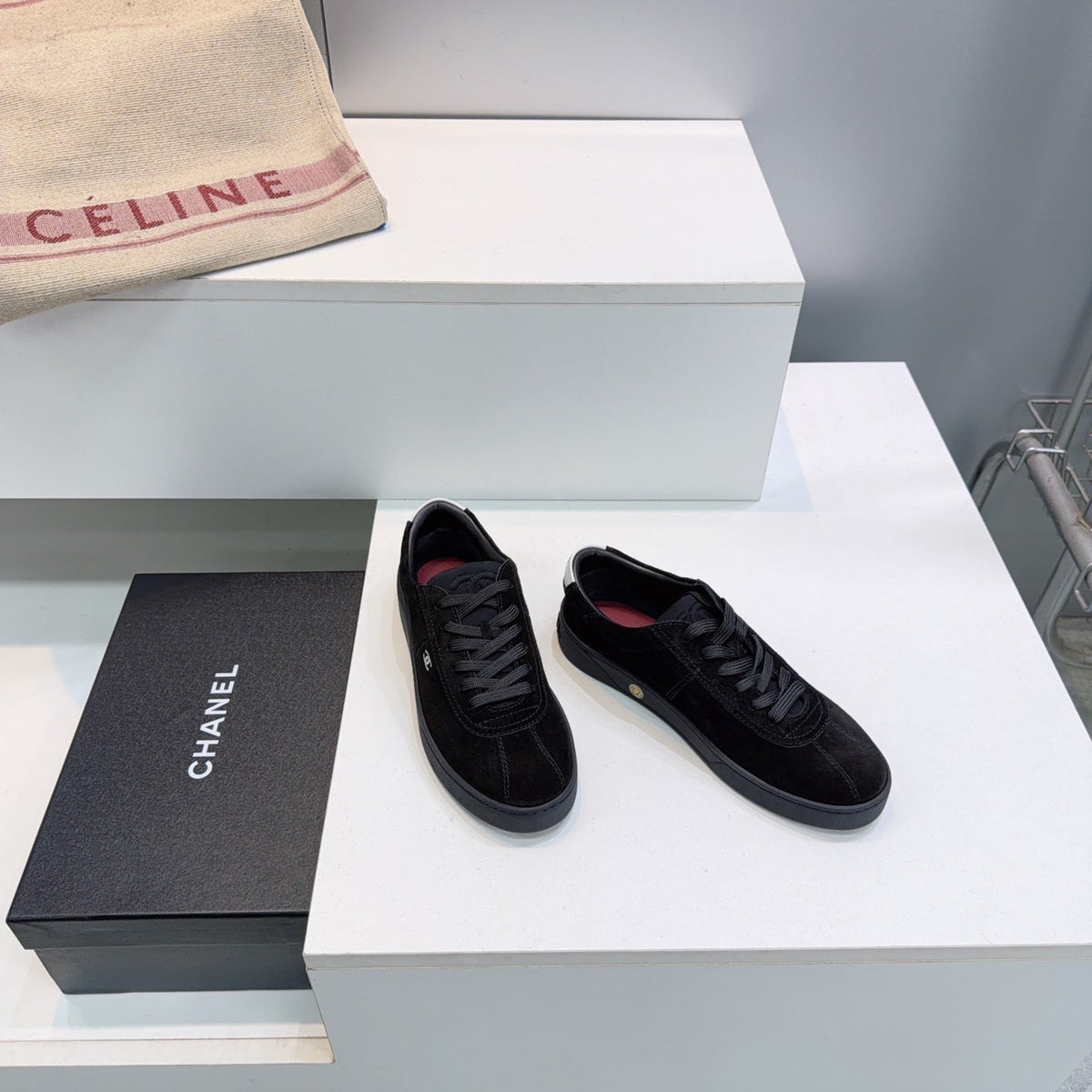 CHANEL 26S GUM SOLE SNEAKERS IN BLACK SUEDE