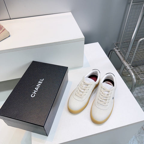 CHANEL 26S GUM SOLE SNEAKERS IN OFF-WHITE SUEDE