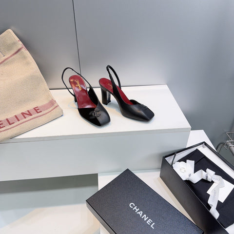 CHANEL 26S SLINGBACK 100 MM IN BLACK SUEDE AND LAMBSKIN