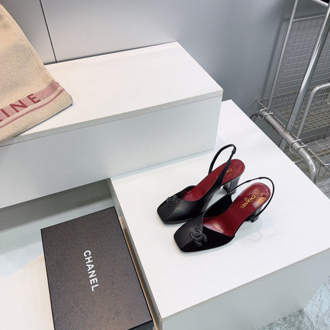 CHANEL 26S SLINGBACK 100 MM IN BLACK SUEDE AND LAMBSKIN