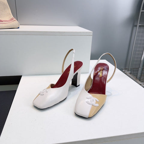 CHANEL 26S SLINGBACK 100 MM IN BEIGE AND WHITE LAMBSKIN
