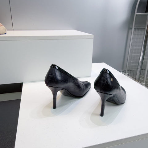 CHANEL 26S HIGH HEELS 100 MM IN BLACK CROCODILE-EMBOSSED CALFSKIN