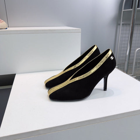 CHANEL 26S HIGH HEELS 100 MM IN BLACK SUEDE
