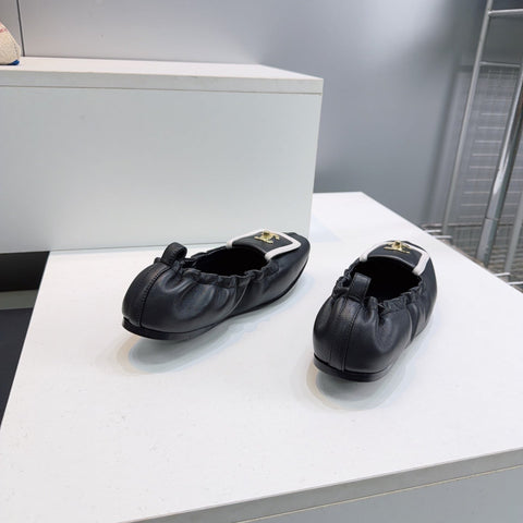 CHANEL 26S BALLERINA FLATS IN BLACK WITH WHITE TRIM LAMBSKIN