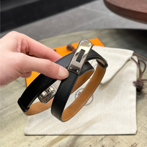 HM KELLY BELT 18 IN BLACK EPSOM SILVER HARDWARE