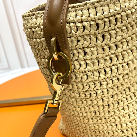 LE 37 MEDIUM 25 IN LIGHT YELLOW STRAW AND BROWN LEATHER TRIM