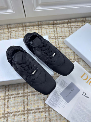 DIOR 26S LOW TOP SNEAKERS IN BLACK SATIN DIOR LOGO