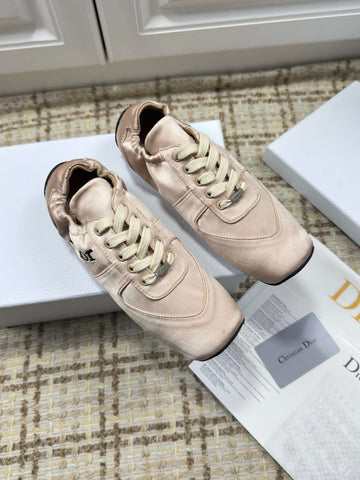 DIOR 26S LOW TOP SNEAKERS IN LIGHT PINK SATIN DIOR LOGO