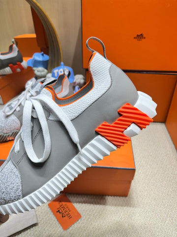 DEPART SLIP-ON SNEAKER IN WHITE MIX MOUSE GRAY KNIT AND CALFSKIN
