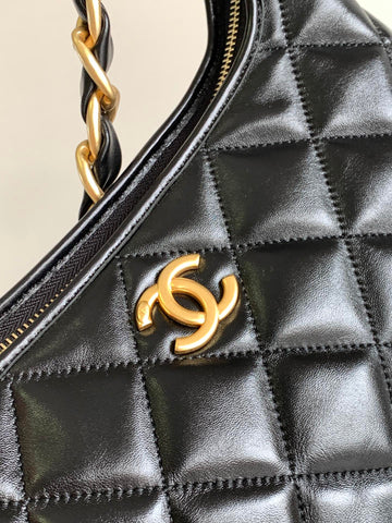 CHANEL 25S HOBO BAG 32 CM IN BLACK LAMBSKIN WITH GOLD HARDWARE