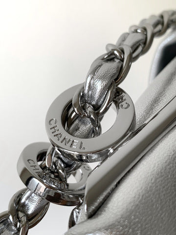 CHANEL 25S HOBO BAG 40 CM IN SILVER SMOOTH CALFSKIN