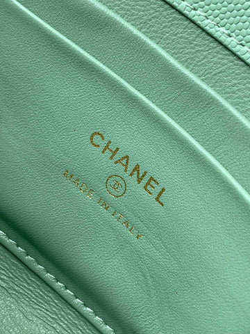 CHANEL 25S KELLY BAG 18 IN LIGHT GREEN CAVIAR LEATHER WITH GOLD HARDWARE