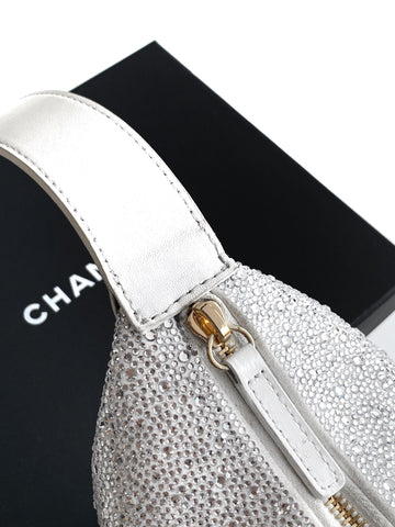 CHANEL 25S SHOPPING BAG 18 CM IN SILVER RHINESTONE-STUDDED