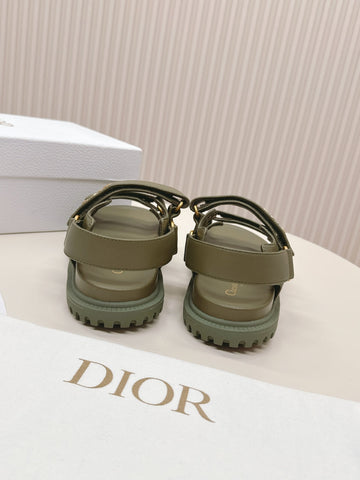 DIOR BACK-STRAP SANDALS 25S IN MOSS GREEN CALFSKIN WITH GOLD HARDWARE