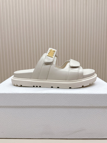 DIOR CLASSIC DOUBLE-STRAP SLIDES 25S IN CREAM WHITE CALFSKIN