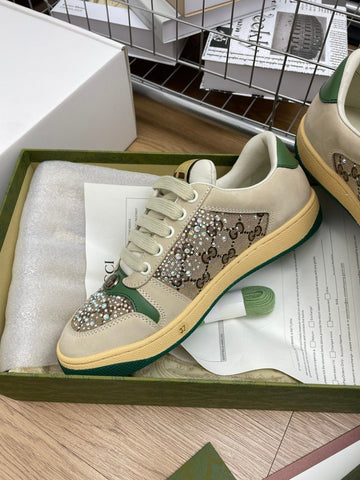 GG SNEAKER WITH DIAMOND IN IVORY SUEDE AND CANVAS