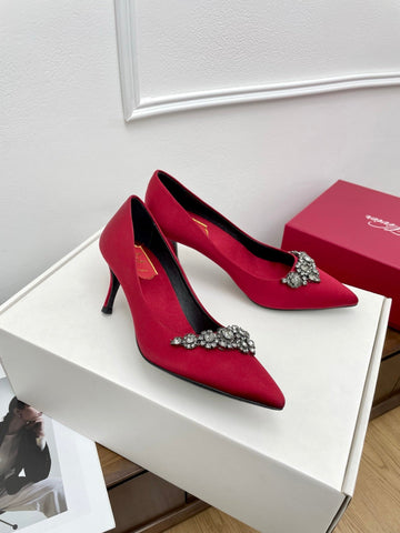 EFFLORESCENCE PUMPS IN RED GLITTER FABRIC