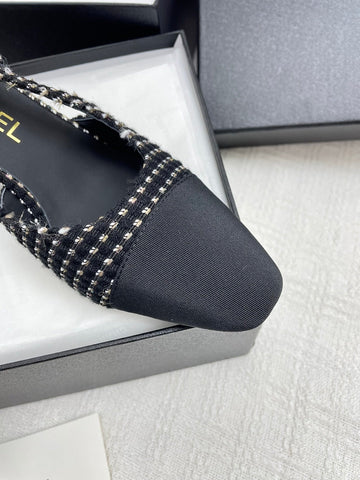 CC SLINGBACK 25S 65 MM IN BLACK TWEED AND FABRIC