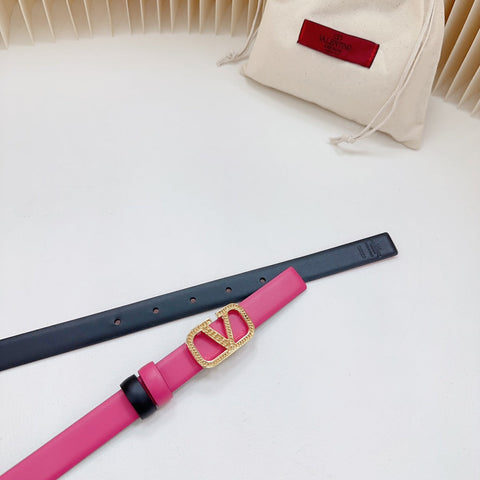 Vlogo Buckle Water Wave Gold Copper Glossy Pink Black Leather 20mm Belt
