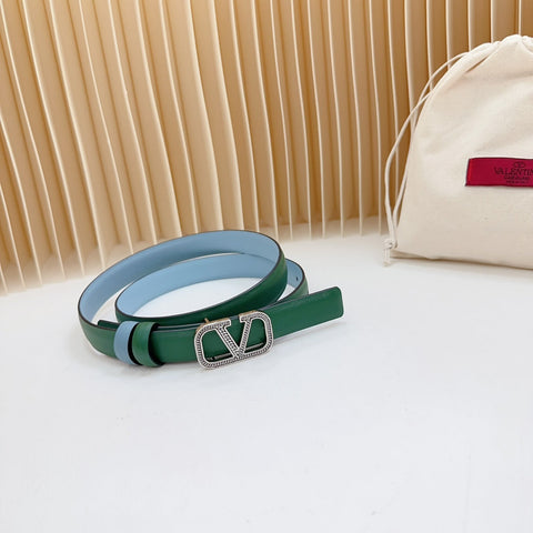 Vlogo Buckle Water Wave Silver Copper Glossy Dark Green Cloud Blue Leather 20mm Belt