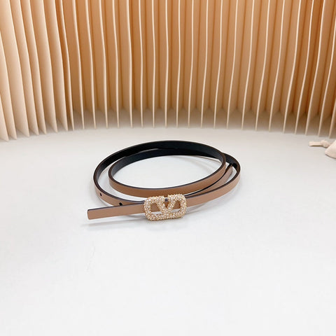 VL BELT 8MM BUCKLE GOLD DIAMOND LEATHER BEIGE BLACK