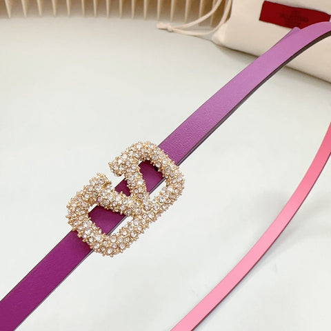 VL Belt 8mm Buckle Gold Diamond Leather Pink Purple