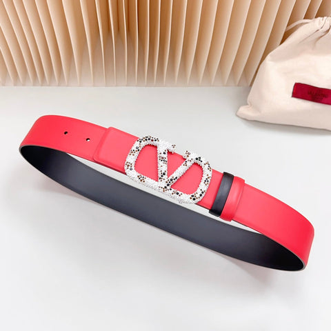 Vlogo Brown Black White Stone Silver Buckle Belt 40mm Red Black Leather