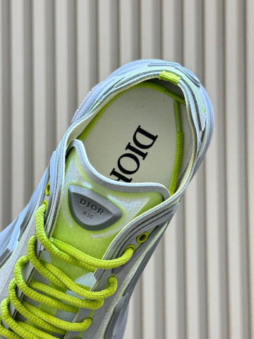DIOR 26S B30 COUNTDOWN TECH SNEAKER IN GRAY AND GREEN TECHNICAL FABRIC AND SUEDE