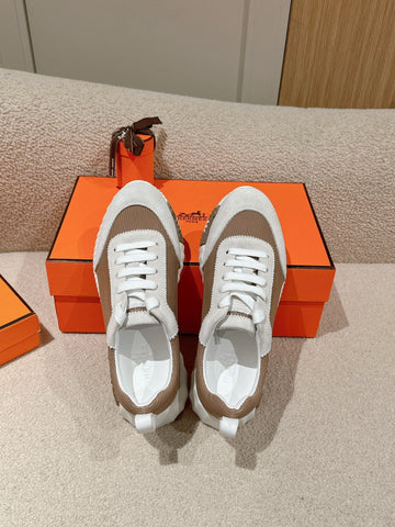 MAINLAND SNEAKER IN PALE GRAY SUEDE AND LIGHT BROWN BREATHABLE MESH FABRIC