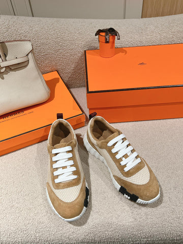 MAINLAND SNEAKER IN PEANUT BROWN SUEDE AND WHITE BREATHABLE MESH FABRIC