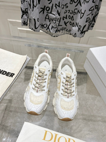 DIOR 25S MILE SERIES SNEAKERS 45MM IN WHITE CALFSKIN AND SHEARLING