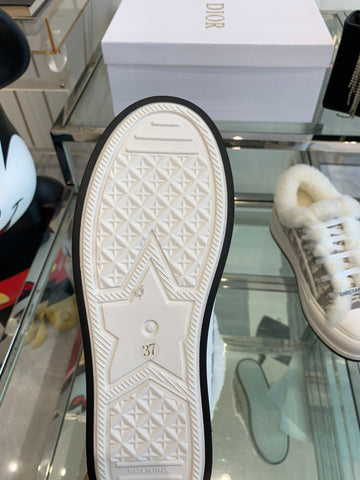 ALK'N PLATFORM SNEAKER PALE GRAY COTTON EMBROIDERED WITH OBLIQUE MOTIF AND WHITE SHEARLING