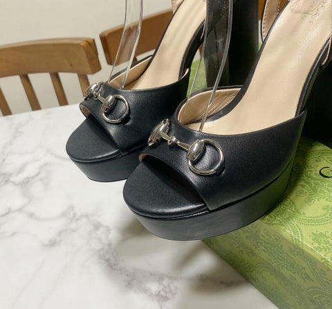 GUCCI 26S HIGH-HEELED SANDALS 105 MM IN BLACK CALFSKIN