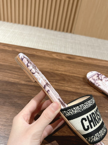 DIOR 26S SLIDE SANDALS IN MAUVE FLORAL PRINT LOGO STRAP