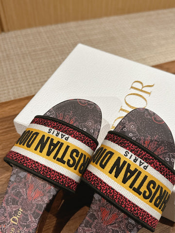 DIOR 26S SLIDE SANDALS IN MULTICOLOR TOILE PRINT LOGO
