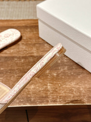 DIOR 26S D-CLUB EMBROIDERED SLIDES IN PINK TOILE DE JOUY