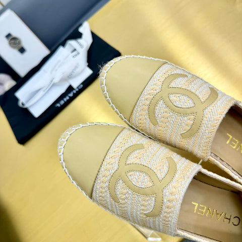 CC ESPADRILLES PLATFORM 25S IN BEIGE YELLOW TWEED MIX CALFSKIN