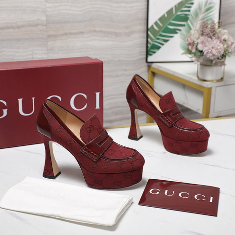 GG CLASSIC HIGH HEELS 110 IN DARK RED WITH LOGO PRINT