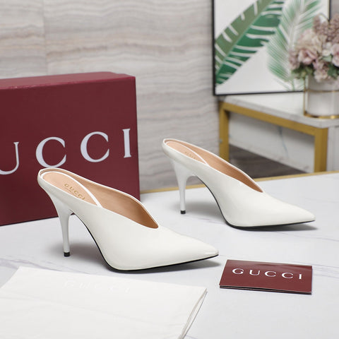GG HEELED MULES 105 IN WHITE CALFSKIN