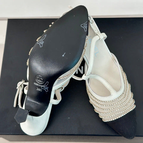 Crystal Flat High Heel Sandals White