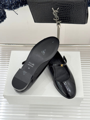 CELINE 26S MARY JANE SHOES IN BLACK LAMBSKIN