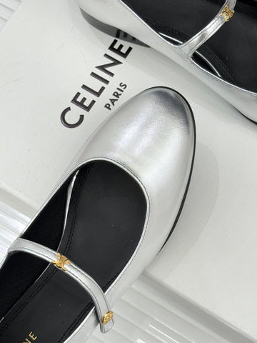 CELINE 26S MARY JANE SHOES IN SILVER LAMBSKIN