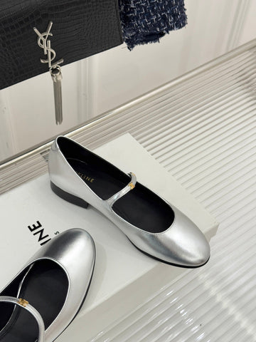 CELINE 26S MARY JANE SHOES IN SILVER LAMBSKIN