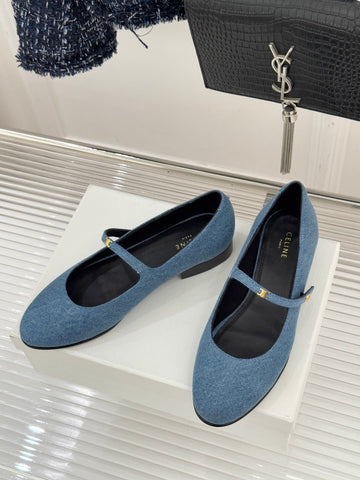 CELINE 26S MARY JANE SHOES IN BLUE DENIM