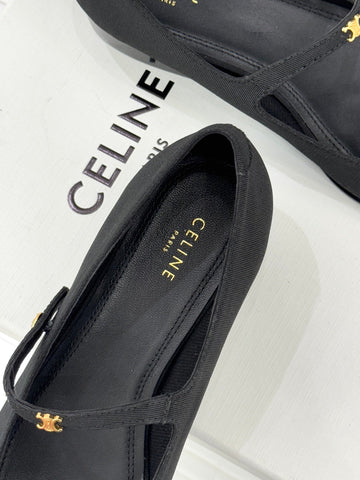 CELINE 26S MARY JANE SHOES IN BLACK FABRIC