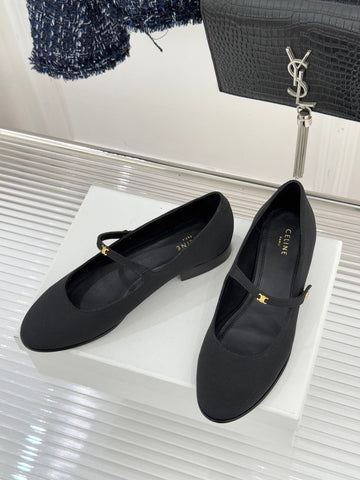 CELINE 26S MARY JANE SHOES IN BLACK FABRIC