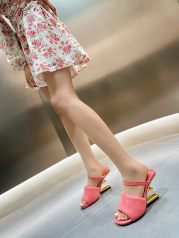 FENDI BAGUETTE HIGH-HEEL SANDALS 8 CM IN DARK PINK CALFSKIN