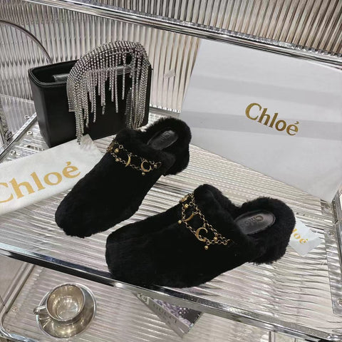CHLOÉ 26S HIGH-HEELED MULES IN BLACK WOOL